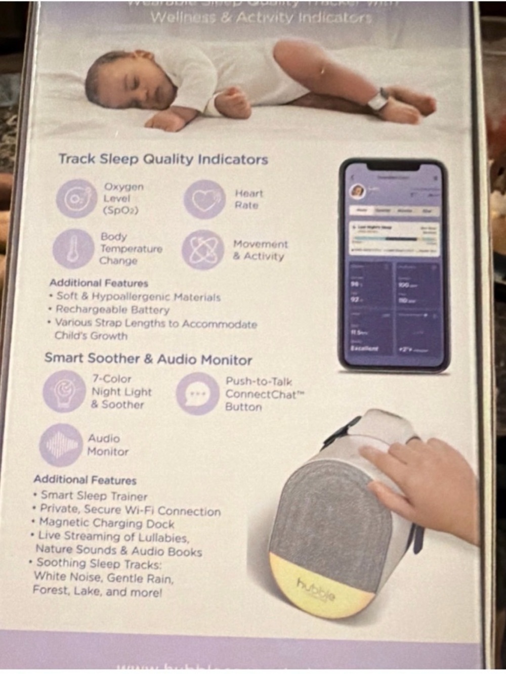 Hubble Smart Soother & Audio Monitor - Gray with Gold Accent